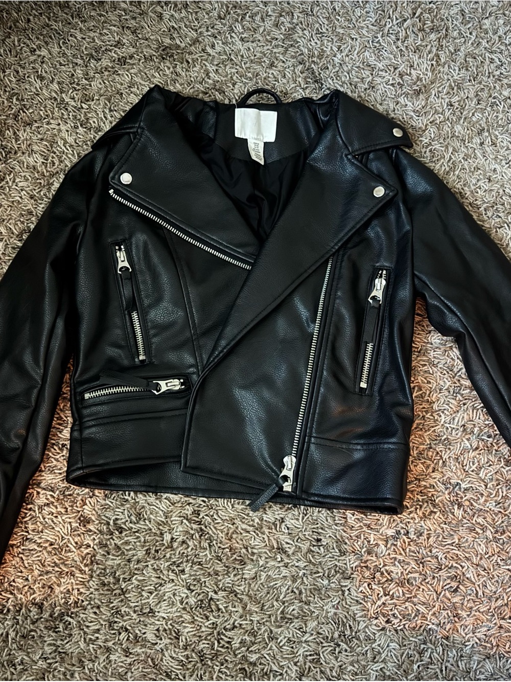 H&M Black Faux-Leather Moto Jacket with Silver Hardware